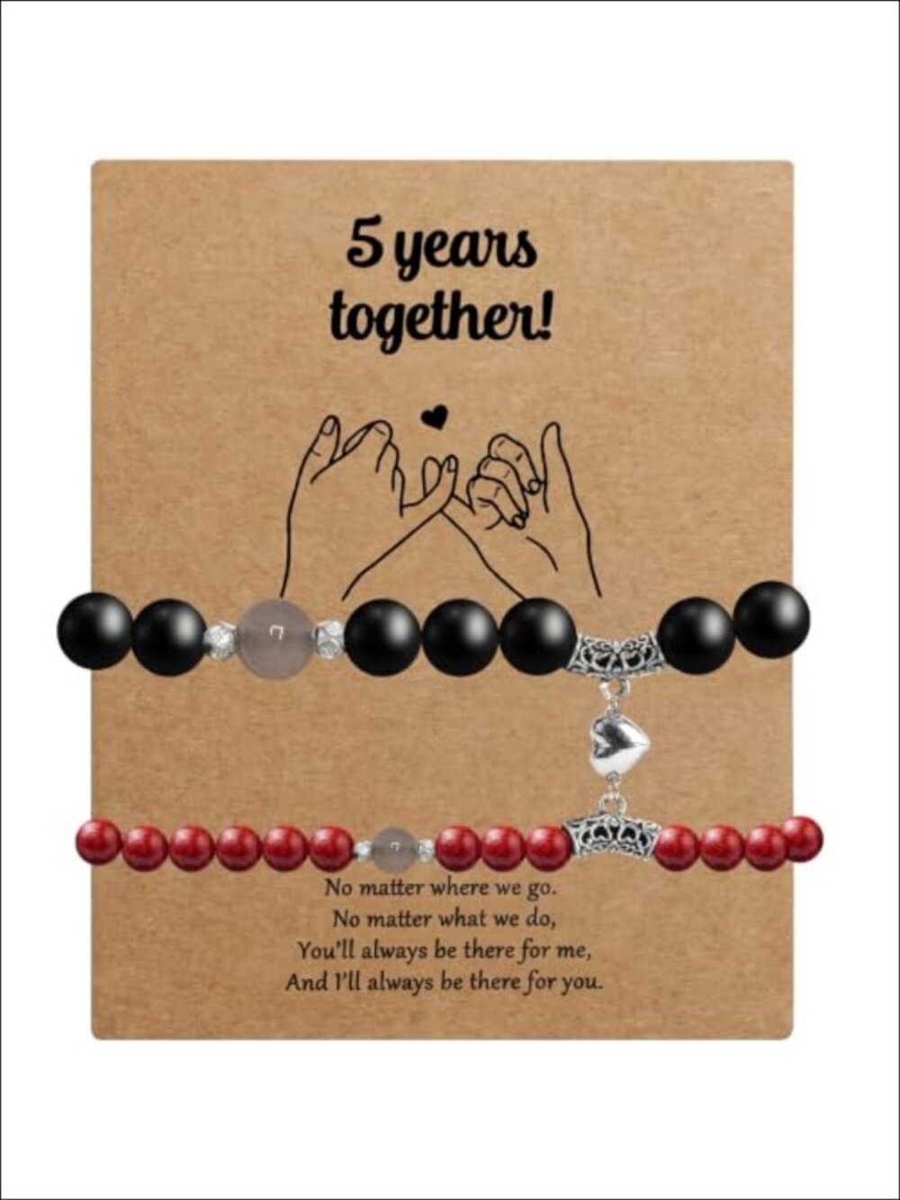 Wooden Bead Couple Bracelets Matching Anniversary Gift Set